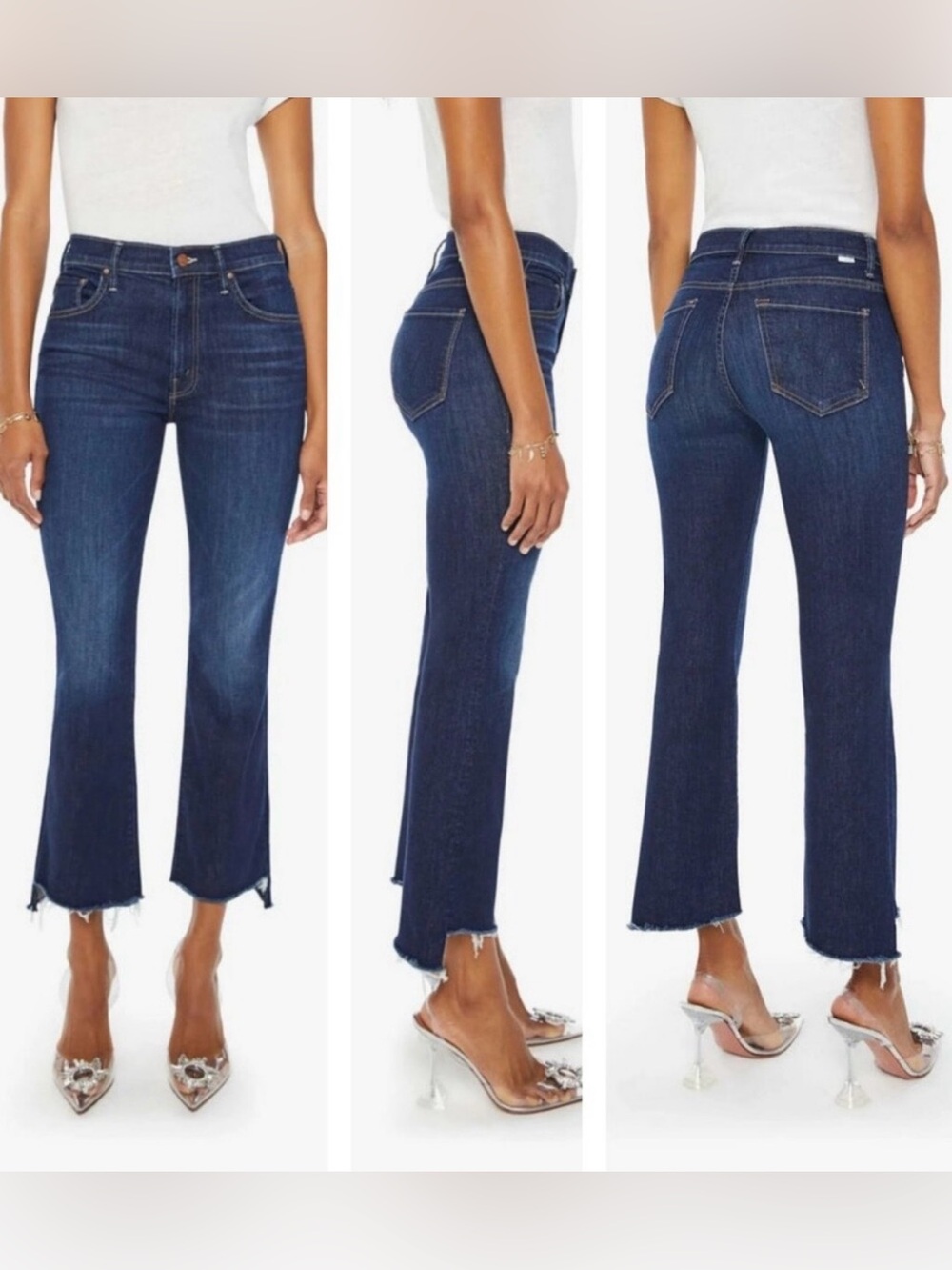 Lil Mother Women's Dark Blue Cropped Fray Jeans